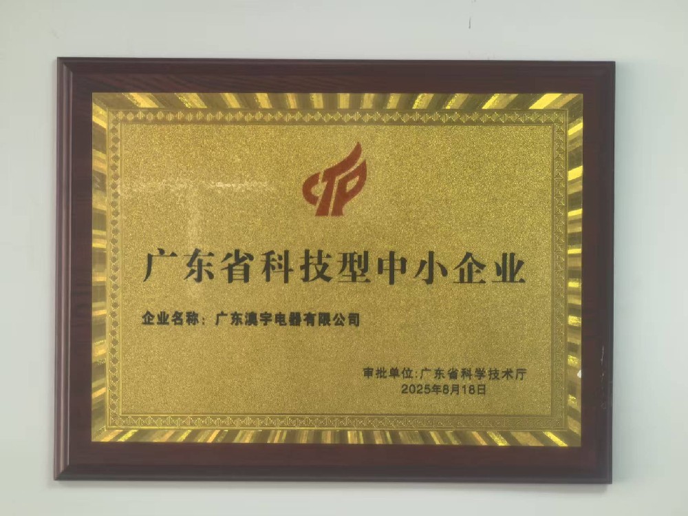 广东澳宇电器有限公司荣获2025年“广东省科技型中小企业”认定